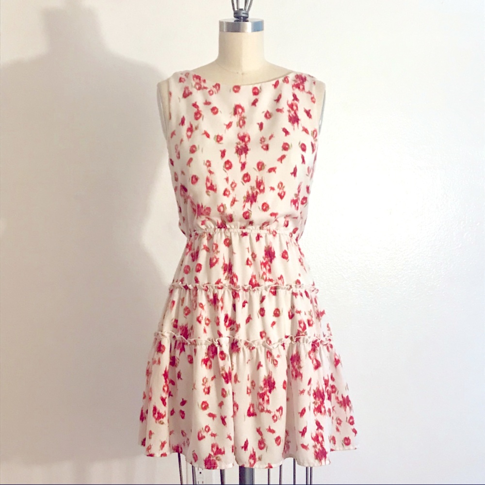 WAYF white red flowers open back dress 🌺